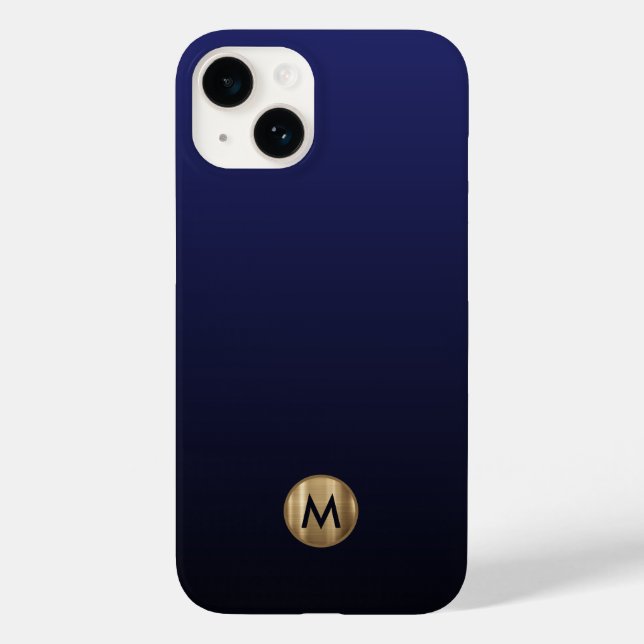 Luxury Brushed Gold Monogram Navy Blue Case-Mate iPhone Case (Back)