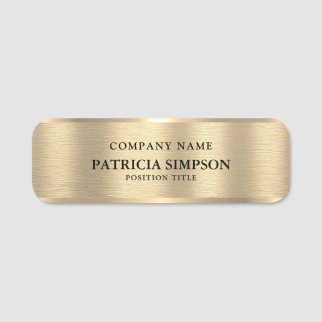Luxury Brushed Golden Metallic: Elegance And Flair Name Tag (Front)