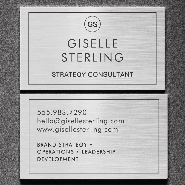 Luxury Brushed Silver Monogram Modern Business Card (Creator Uploaded)