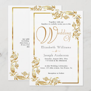 Luxury Budget Gold Floral Frame Golden Wedding Invitation