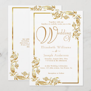 Luxury Budget Gold Floral Frame Golden Wedding Invitation