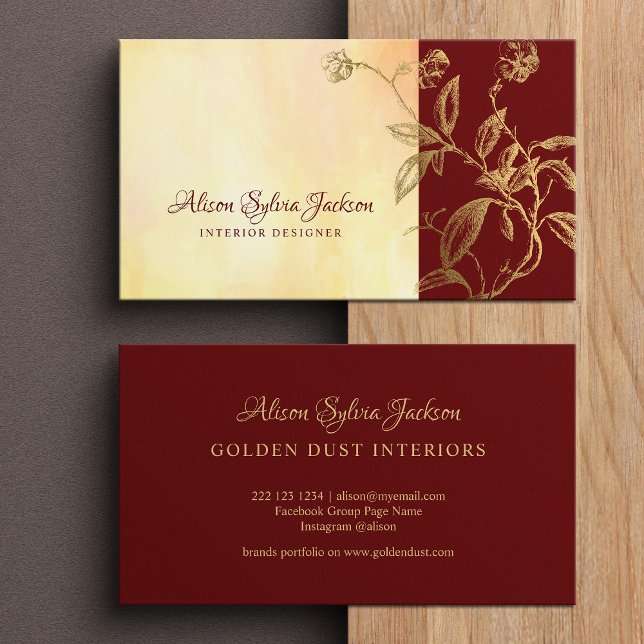 Luxury bugundy gold custom interior designer business card (Creator Uploaded)