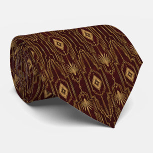 Luxury Burgundy and Gold Art Deco Tie