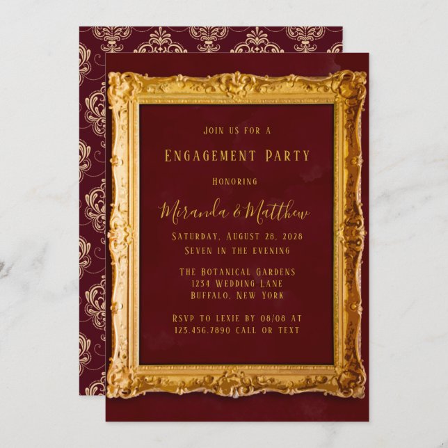 Luxury Burgundy and Gold Royal Engagement Party Invitation (Front/Back)