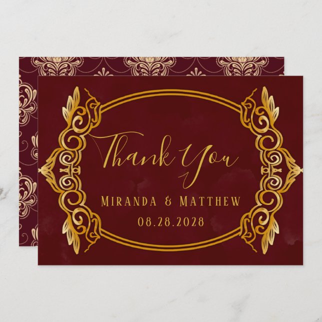 Luxury Burgundy and Gold Royal Thank You Cards (Front/Back)