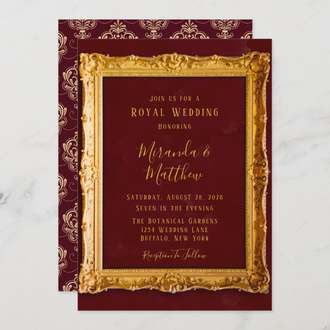 Luxury Burgundy and Gold Royal Wedding Invitation (Front/Back)