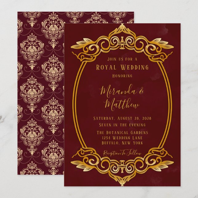 Luxury Burgundy and Gold Royal Wedding Invitation (Front/Back)