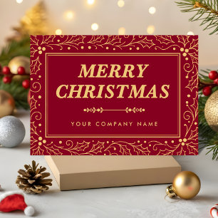 Luxury Burgundy & Antique-Gold Business Christmas Holiday Card