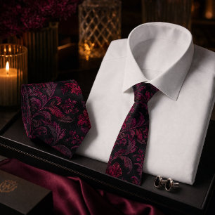 Luxury Burgundy Black Damask Floral Seamless Tie