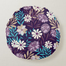 Luxury Burgundy & Blue Garden Round Pillow