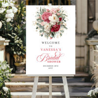Luxury Burgundy Blush Floral Bridal Shower Welcome