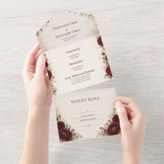 Luxury Burgundy Botanical Wedding Invitation
