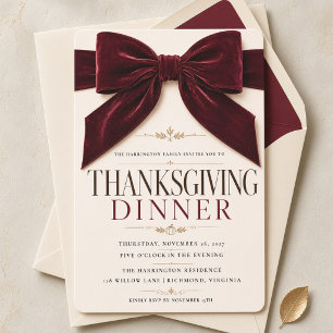 Luxury Burgundy Bow Thanksgiving Dinner Invitation