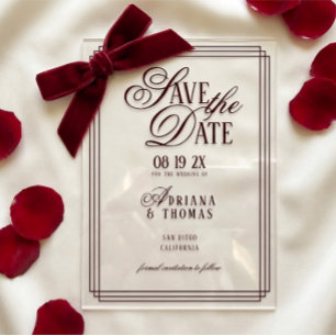 Luxury Burgundy Calligraphy Wedding Save The Date Acrylic Invitations