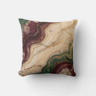 Luxury Burgundy Emerald Green Gold Marble Floral Cushion