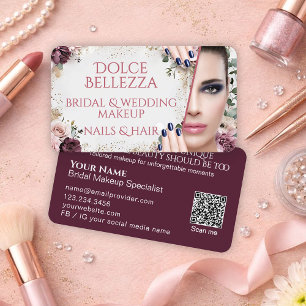 Luxury Burgundy Floral Bridal Makeup Artist Business Card