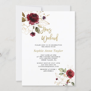 Luxury Burgundy Floral Gold Bachelorette Weekend Invitation