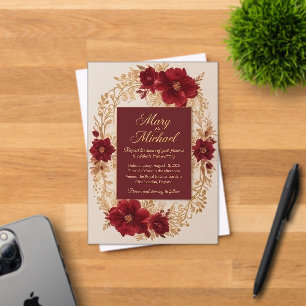 Luxury Burgundy Floral Wedding Invitation Template