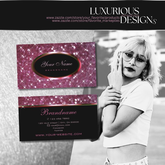 Luxury Burgundy Glitter and Luminous Stars Elegant Business Card (Creator Uploaded)