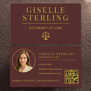 Luxury Burgundy Gold Attorney at Law QR Code Business Card