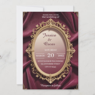 Luxury Burgundy & Gold Baroque Design Wedding Invitation