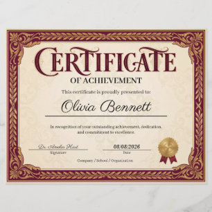 Luxury Burgundy Gold Certificate of Achievement