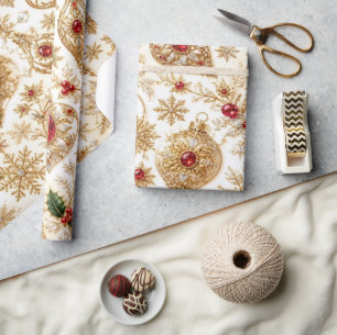 Luxury Burgundy Gold Christmas Ornament Wrapping P Paper