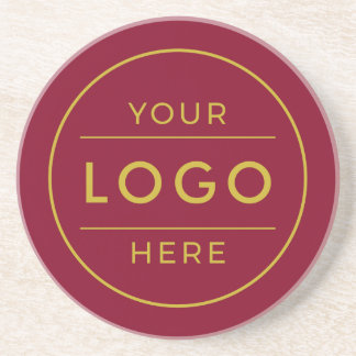 Luxury Burgundy Gold Custom Business Logo Coaster