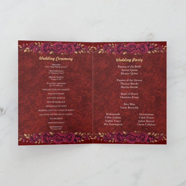 Luxury Burgundy & Gold Floral Wedding Program  (Inside)