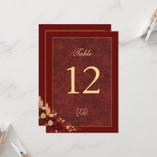 Luxury Burgundy & Gold Floral Wedding Table Number