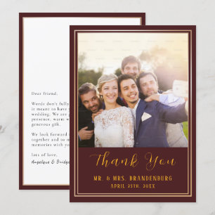 Luxury Burgundy & Gold Frame Photo Thank You Card