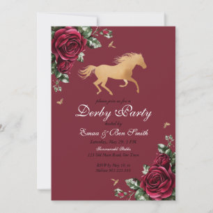 Luxury Burgundy Gold Horse Kentucky Derby Party In Invitation