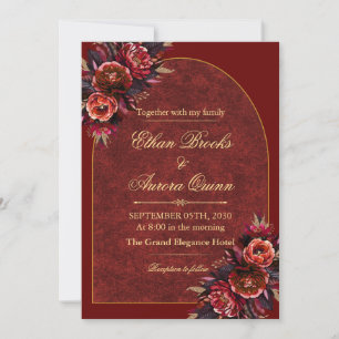 Luxury Burgundy & Gold Wedding Invitation