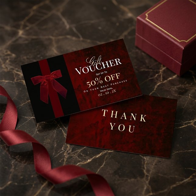 Luxury Burgundy Red Gift Voucher & Thank You Card  (#LuxuryVoucher
#GiftVoucherDesign
#BurgundyAesthetic
#RedLuxuryCard
#ThankYouCardDesign
#Boutique)