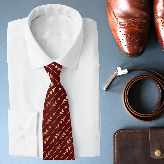 Luxury Burgundy Red Gold Arrow Stylish Pattern Tie (Creator Uploaded)