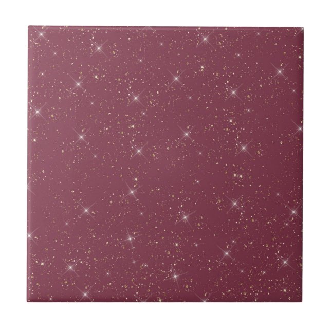 Luxury burgundy sparkle gold glitter confetti ceramic tile (Front)