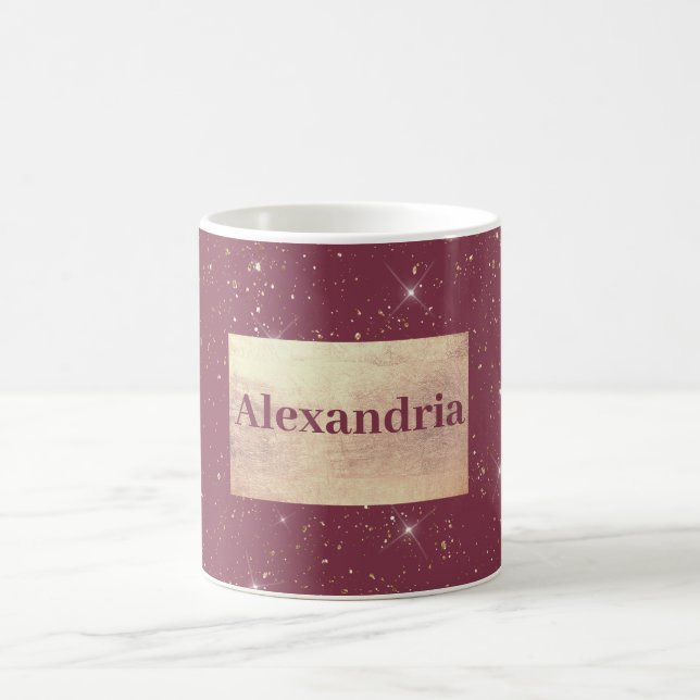 Luxury burgundy sparkle gold glitter confetti coffee mug (Center)
