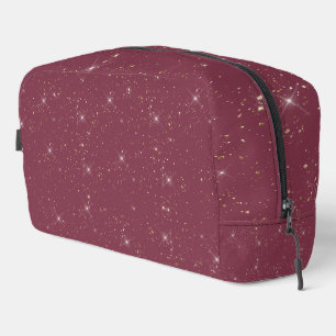 Luxury burgundy sparkle gold glitter confetti dopp kit