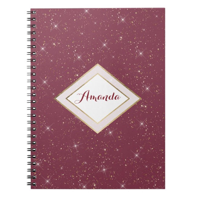 Luxury burgundy sparkle gold glitter confetti notebook (Front)
