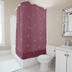 Luxury burgundy sparkle gold glitter confetti shower curtain