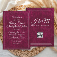 Luxury Burgundy Velvet White Monogram QR code