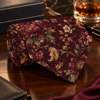 Luxury Burgundy Vintage Floral - dark botanical  Tie