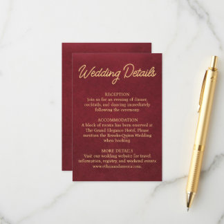 Luxury Burgundy Wedding Details Enclosure Card
