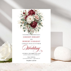 Luxury Burgundy White Floral Eucalyptus Wedding  Invitation