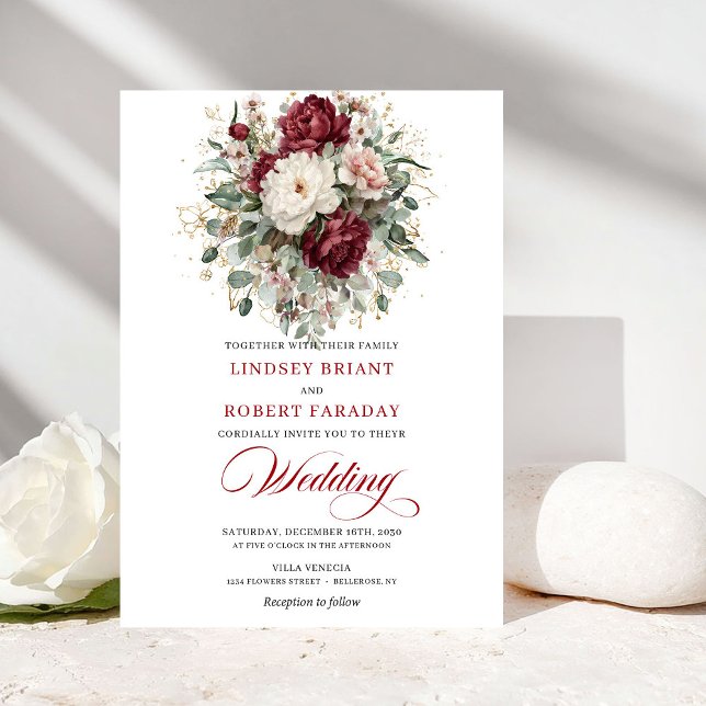 Luxury Burgundy White Floral Eucalyptus Wedding  Invitation (Luxury Burgundy White Floral Eucalyptus Wedding Invitation)