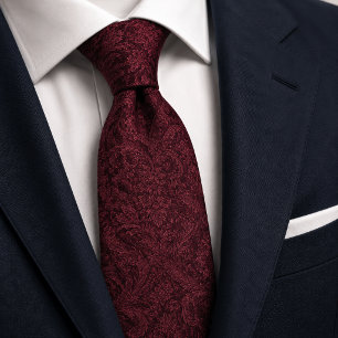 Luxury Burgundy Wine Baroque Damask Jacquard Tie