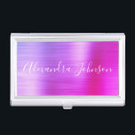 Luxury Busines Purple Pink Foil Modern Business Card Holder<br><div class="desc">Purple and Pink Foil Metallic Stainless Steel Minimalist Business Card Holder with white lettered script signature typography for the monogram. The Foil Metal Business Card Holders can be customised with your name. Please contact the designer for customised matching items.</div>