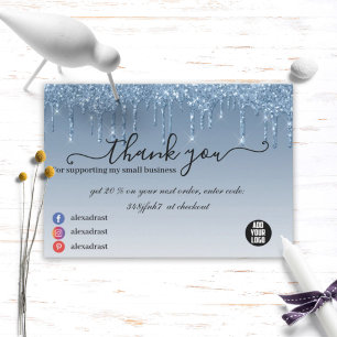 Luxury Business Blue Dripping Glitter Thank You Card