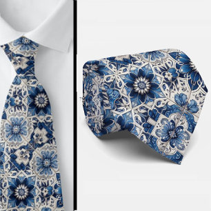 Luxury Business Necktie   Blue Morrocan Faux Silk 