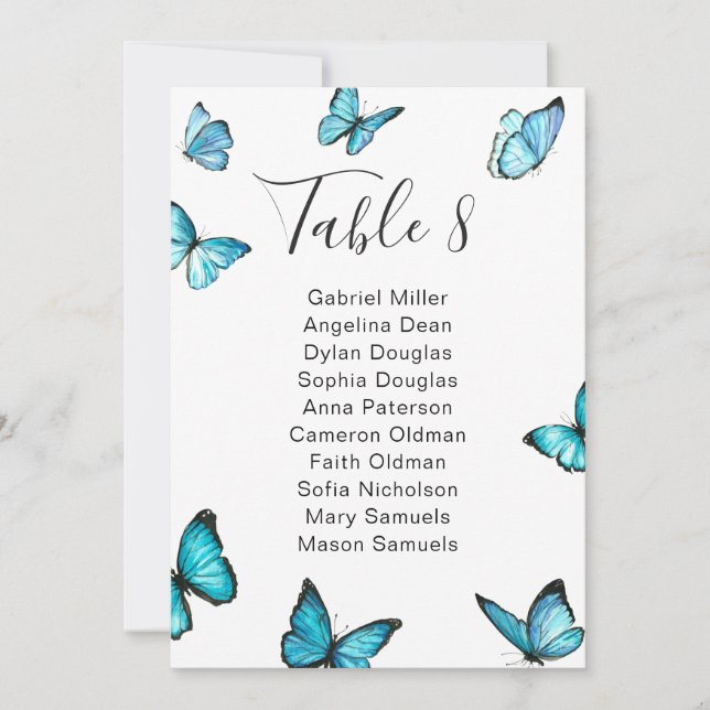 Luxury butterflies Wedding seating chart. Summer Invitation (Front)